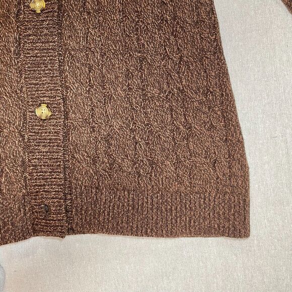 Land's End Brown Cable Knit Drifter Cardigan Medium (10-12) - Picture 4 of 7